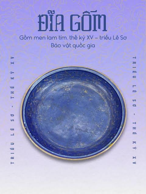 Đĩa gốm men lam tím